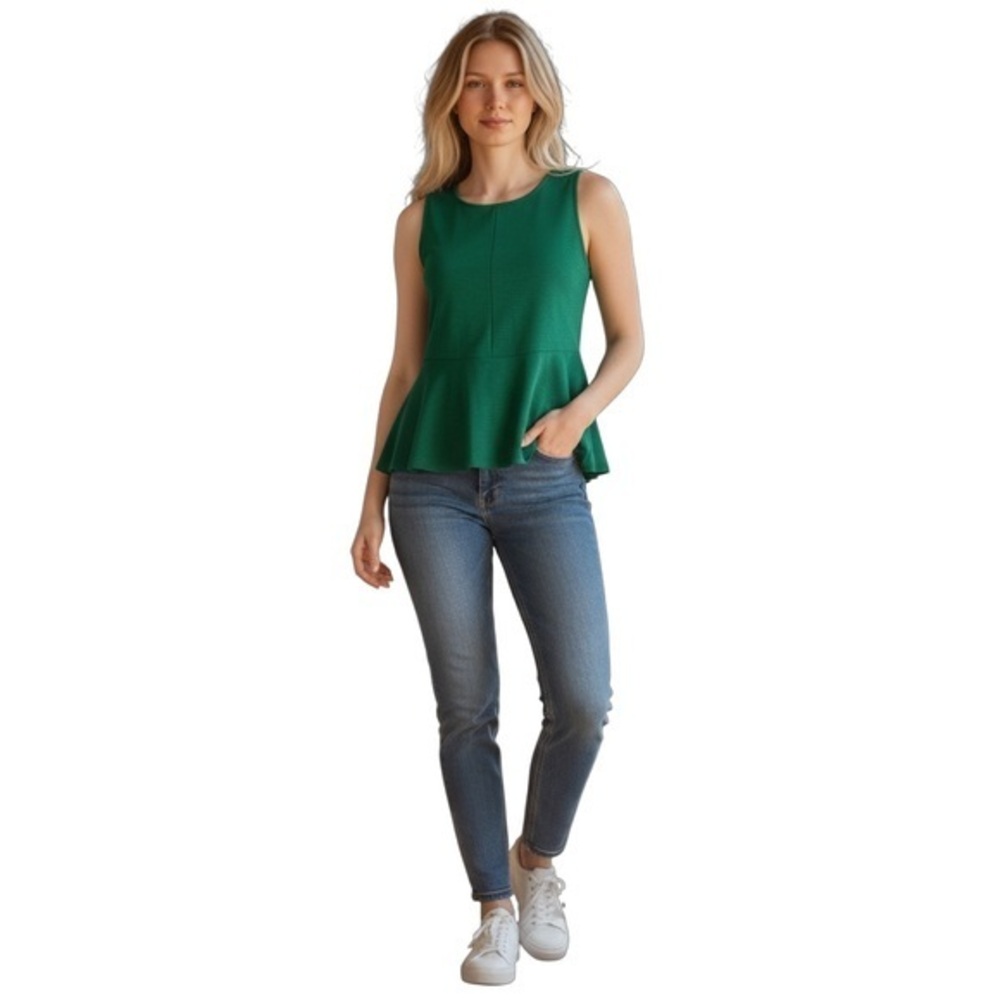 Anthropologie Deletta Green Sleeveless Peplum Top Size Medium